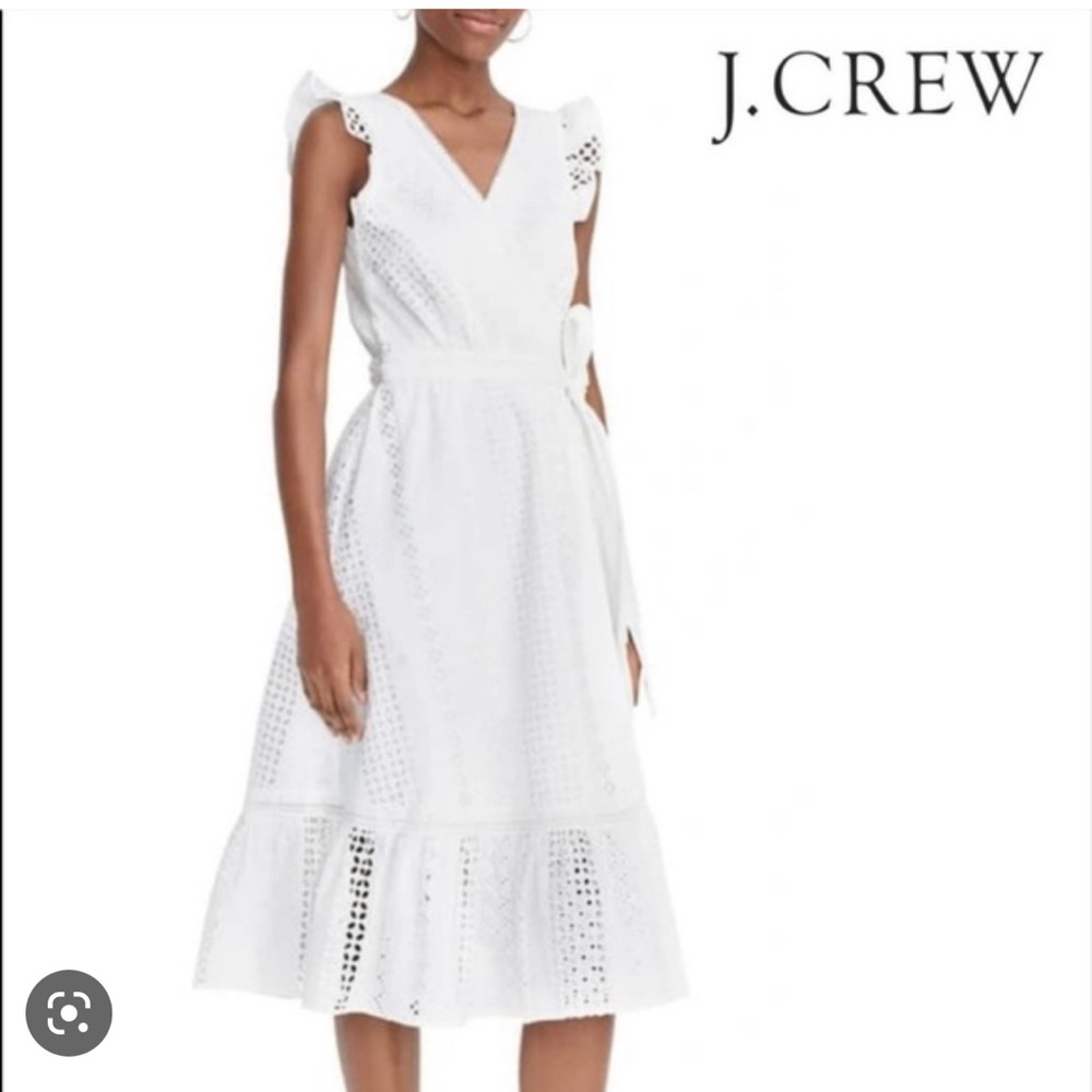 J crew white eyelet lace wrap midi dress nwt